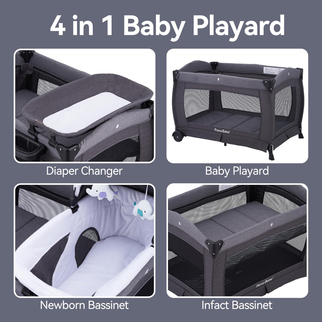 4-in-1 Baby Playard with Bassinet, Changing Table and Mattress, Black B573144