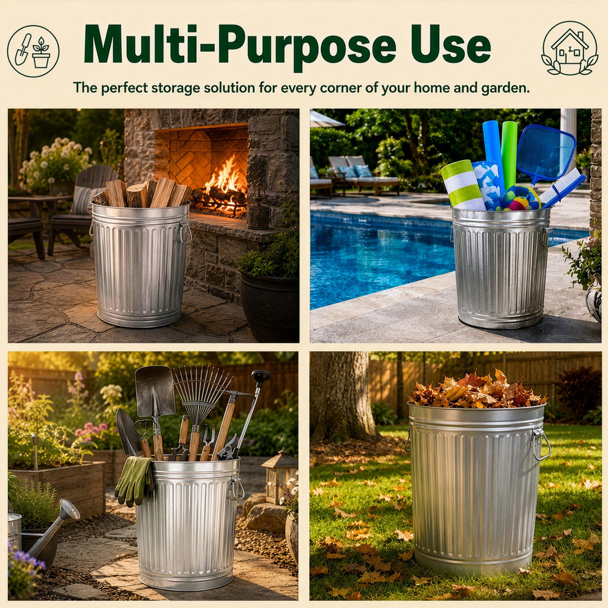 7 Gallon Galvanized Steel Trash Can with Lid X9496