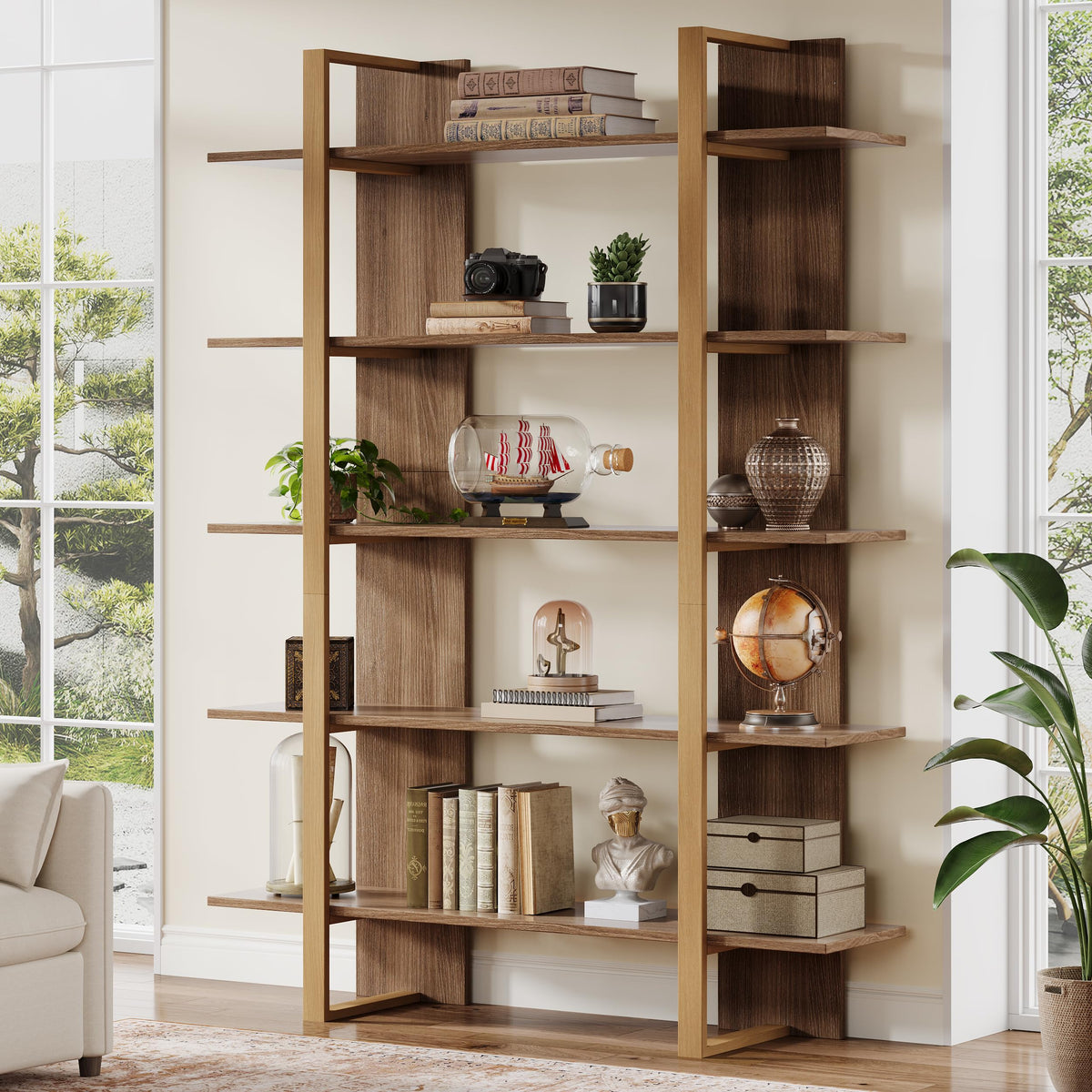 5-Tier Boho Bookshelf with Metal Frame Y340