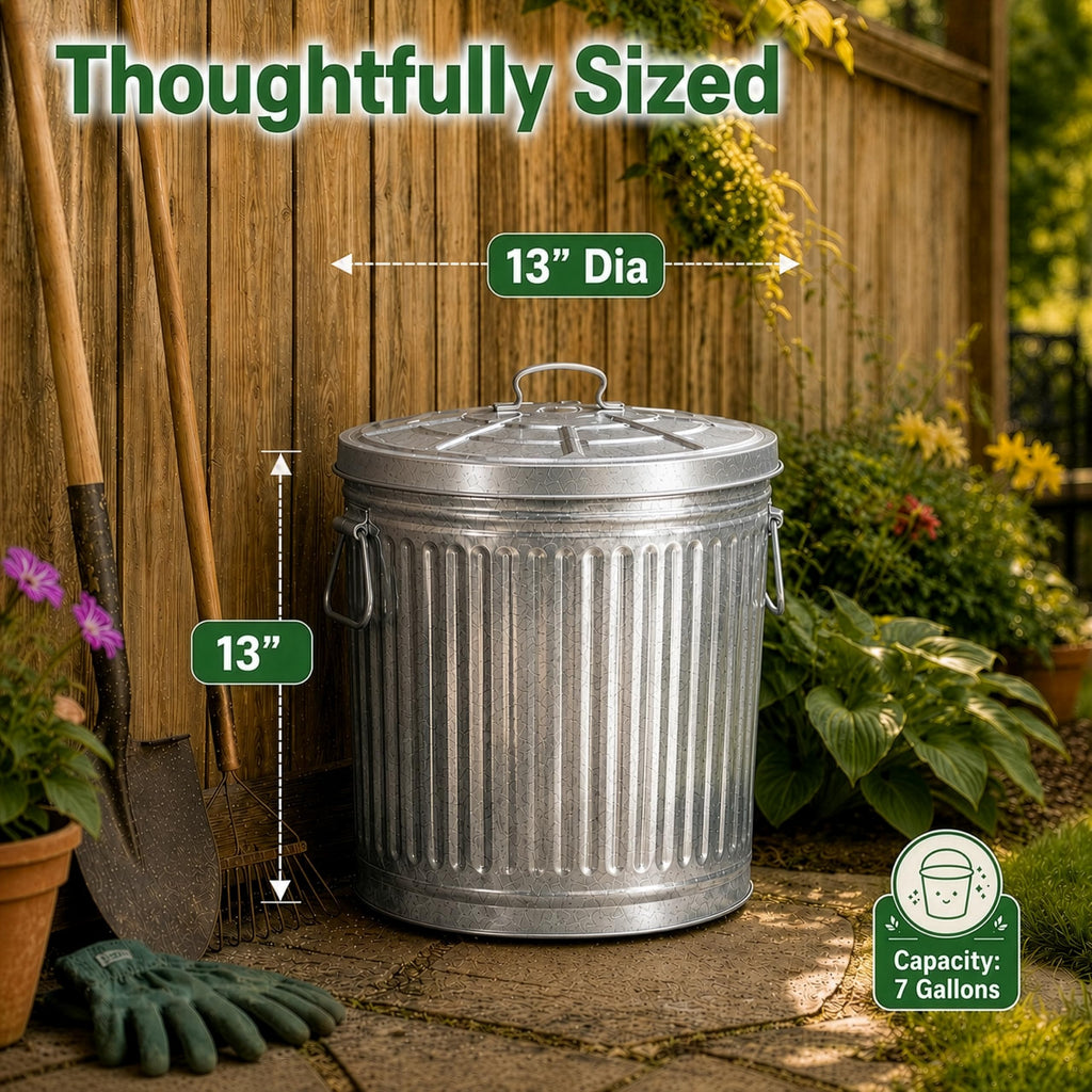 7 Gallon Galvanized Steel Trash Can with Lid X9496