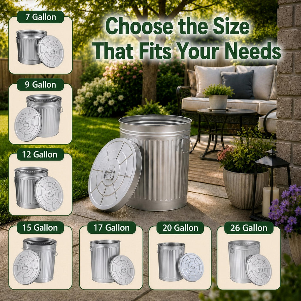7 Gallon Galvanized Steel Trash Can with Lid X9496