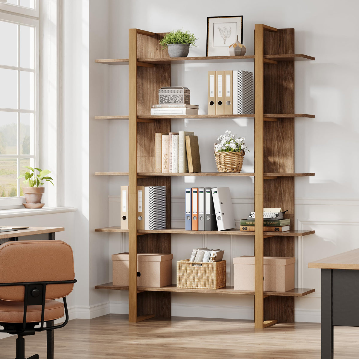 5-Tier Boho Bookshelf with Metal Frame Y340
