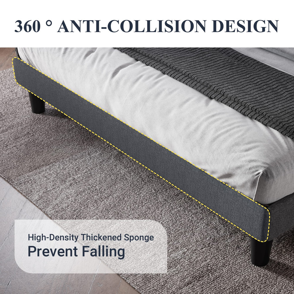 Queen Bed Frame with Button Tufted Wingback Headboard Z1212