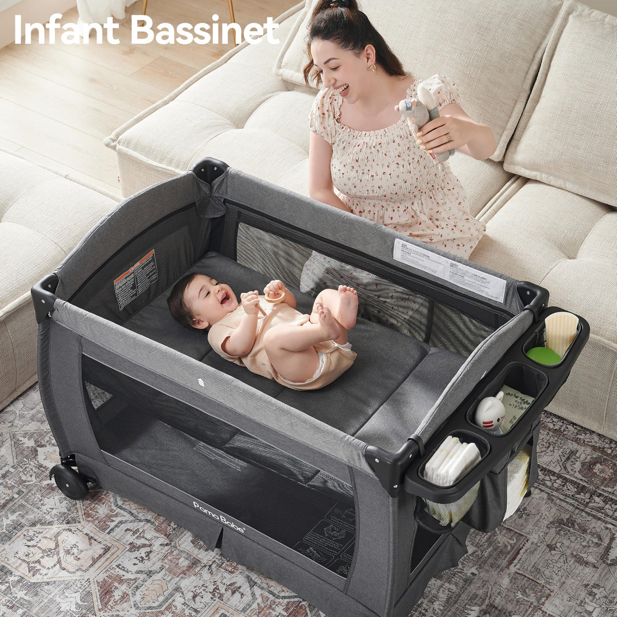4-in-1 Baby Playard with Bassinet, Changing Table and Mattress, Black B573144